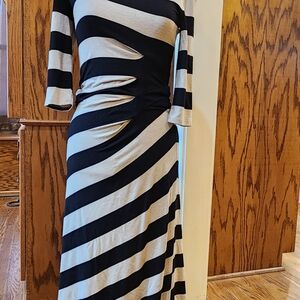 Calvin Klein Black and Cream Long Sleeve Dress